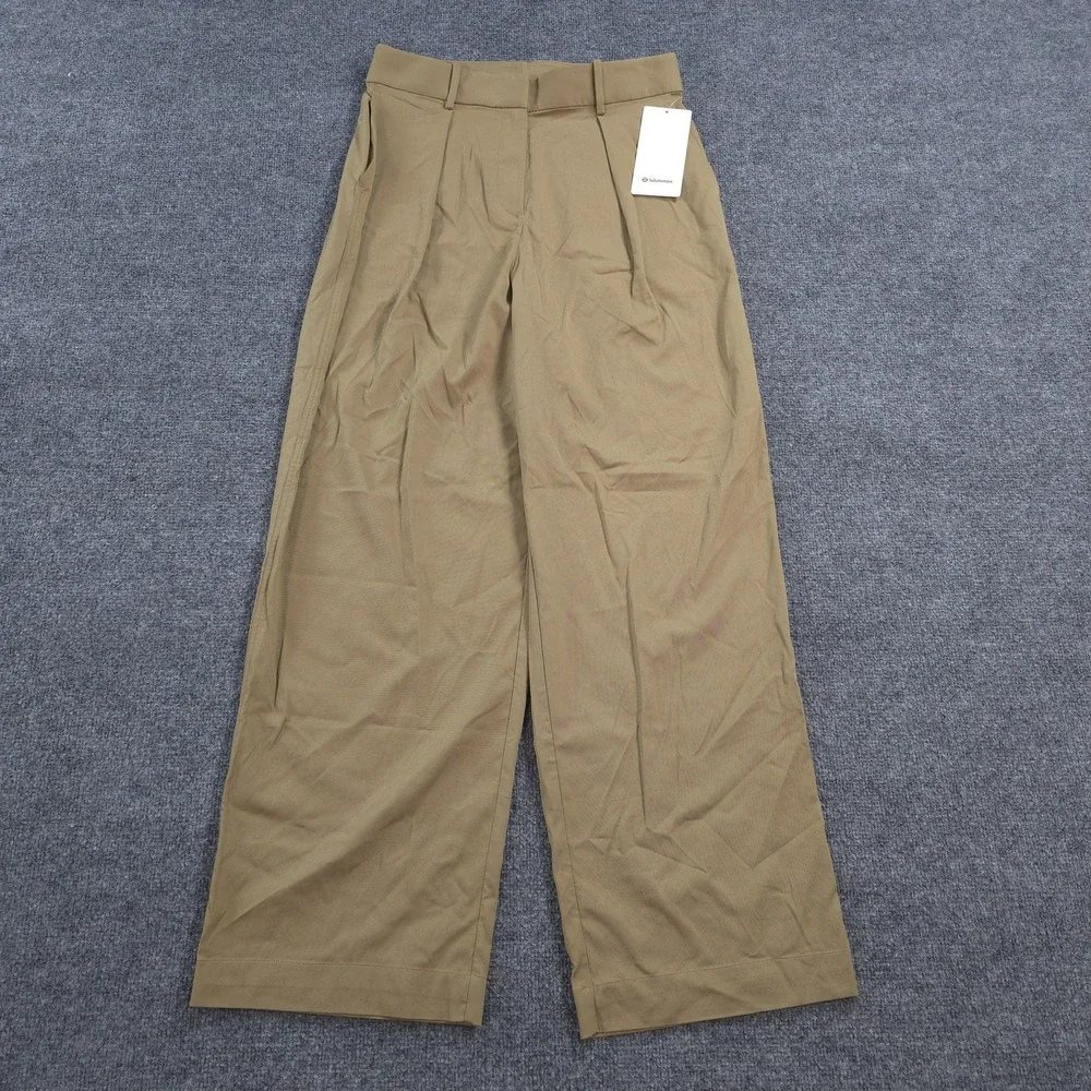 Lululemon Pants Womens 12 Beige Pleat-Front High-Rise Trouser Wide Leg Office
